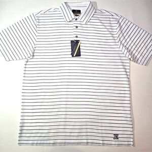 Sakmann Men's Polo Golf Shirt White with Navy Lines